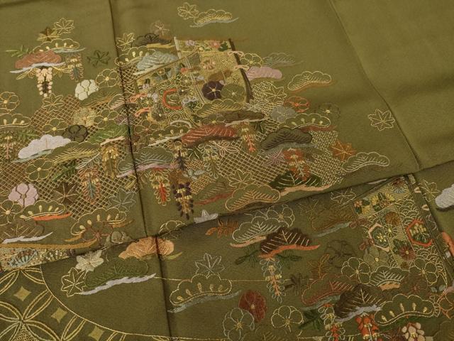 平和屋着物●訪問着　総刺繍　中国三大刺繍　汕頭刺繍　スワトウ刺繍　几帳吉祥文　金糸　正絹　逸品　AABK3118ck