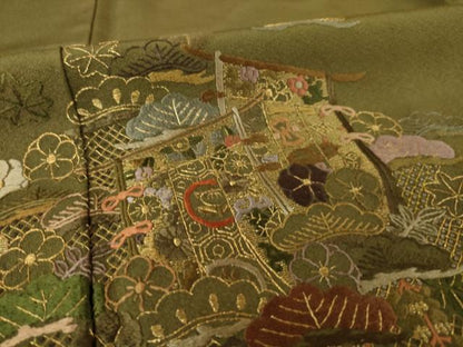 平和屋着物●訪問着　総刺繍　中国三大刺繍　汕頭刺繍　スワトウ刺繍　几帳吉祥文　金糸　正絹　逸品　AABK3118ck
