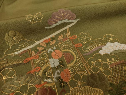 平和屋着物●訪問着　総刺繍　中国三大刺繍　汕頭刺繍　スワトウ刺繍　几帳吉祥文　金糸　正絹　逸品　AABK3118ck