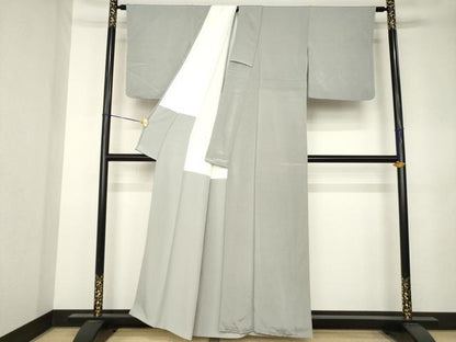 平和屋着物●上質な色無地　鼠色　鬼しぼ縮緬　正絹　逸品　AABK3120ck