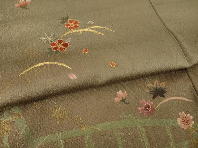 平和屋着物●訪問着　駒刺繍　芝花文　暈し染め　金糸　金彩　正絹　逸品　AABK3123ck