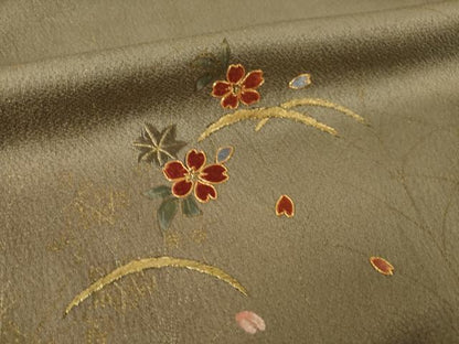 平和屋着物●訪問着　駒刺繍　芝花文　暈し染め　金糸　金彩　正絹　逸品　AABK3123ck