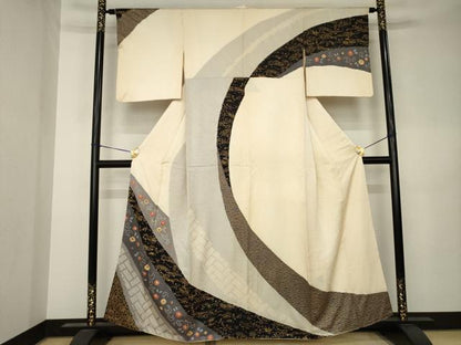 平和屋着物●訪問着　絞り　草花文　金彩　正絹　逸品　AABK3124ck