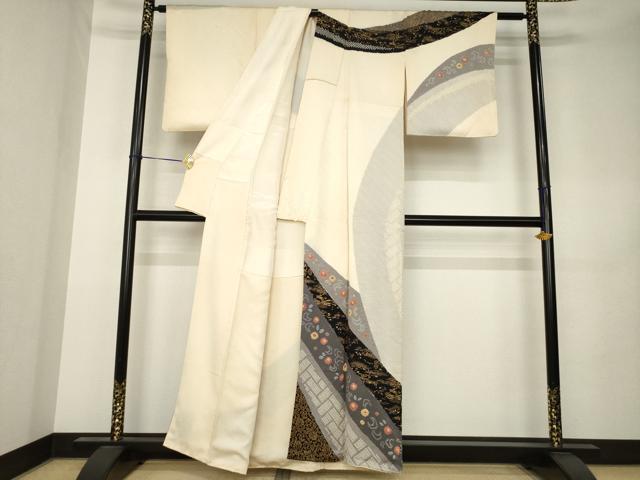 平和屋着物●訪問着　絞り　草花文　金彩　正絹　逸品　AABK3124ck
