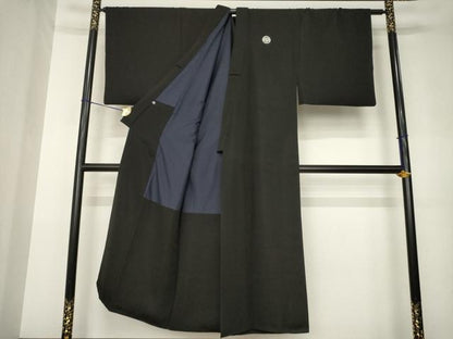 平和屋着物●男性　黒紋付　正絹　逸品　AABK3125ck