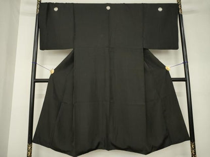 平和屋着物●男性　黒紋付　正絹　逸品　AABK3126ck