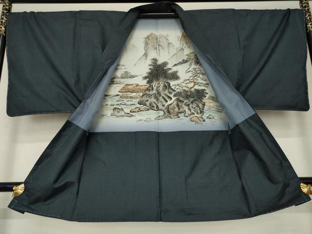 平和屋着物●男性　本場大島紬　アンサンブル　長襦袢(無双仕立て)セット　100亀甲　総詰め　正絹　逸品　AABK3128ck