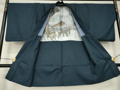 平和屋着物●男性　紬　アンサンブル　80亀甲　総詰め　正絹　逸品　AABK3130ck