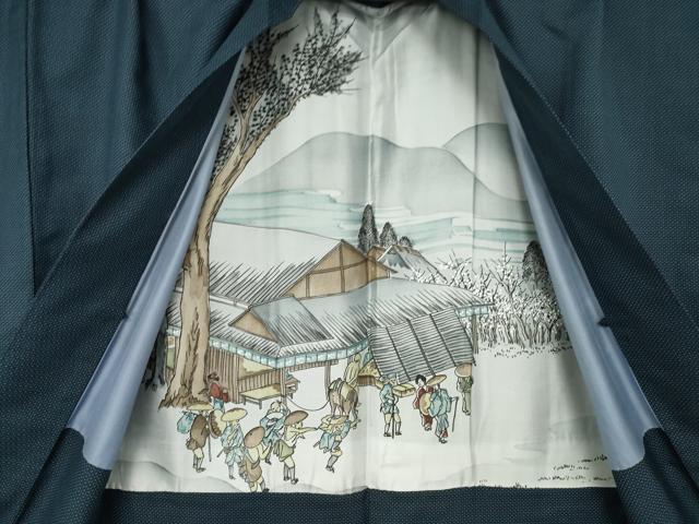 平和屋着物●男性　紬　アンサンブル　80亀甲　総詰め　正絹　逸品　AABK3130ck