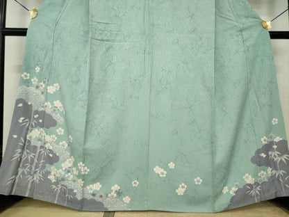 平和屋着物●訪問着　雲重ね花文　金彩　正絹　逸品　AABK3131ck