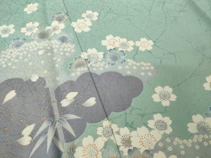 平和屋着物●訪問着　雲重ね花文　金彩　正絹　逸品　AABK3131ck