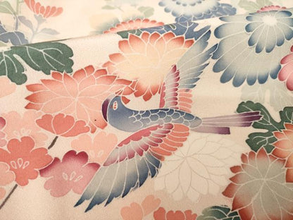 平和屋着物●訪問着　友禅　作家物　花鳥文　暈し染め　正絹　逸品　AABK3134ck