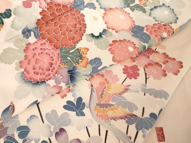 平和屋着物●訪問着　友禅　作家物　花鳥文　暈し染め　正絹　逸品　AABK3134ck