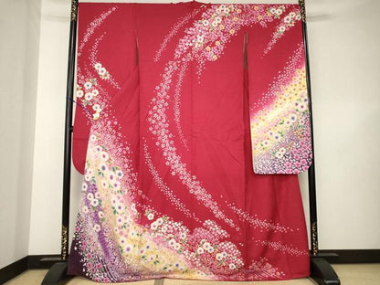 平和屋着物●豪華振袖　辻が花　舞花文　暈し染め　銀通し地　正絹　逸品　AABK3135ck