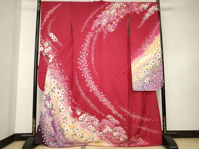 平和屋着物●豪華振袖　辻が花　舞花文　暈し染め　銀通し地　正絹　逸品　AABK3135ck