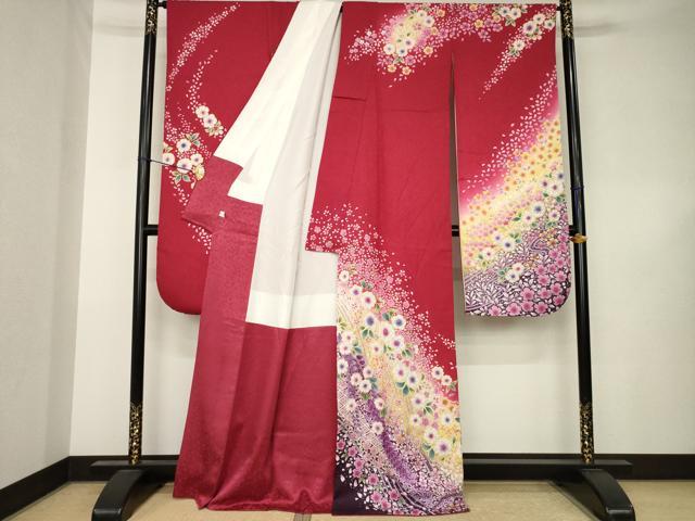 平和屋着物●豪華振袖　辻が花　舞花文　暈し染め　銀通し地　正絹　逸品　AABK3135ck