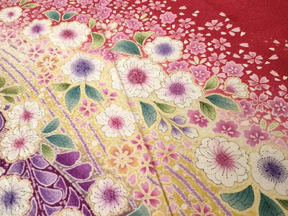 平和屋着物●豪華振袖　辻が花　舞花文　暈し染め　銀通し地　正絹　逸品　AABK3135ck