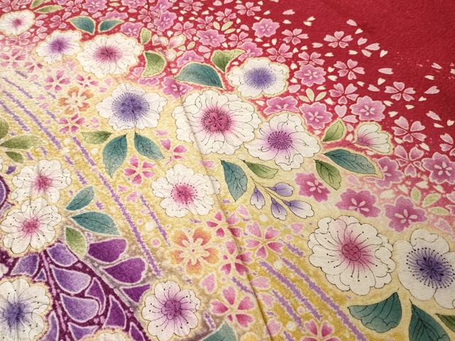 平和屋着物●豪華振袖　辻が花　舞花文　暈し染め　銀通し地　正絹　逸品　AABK3135ck