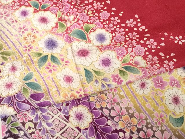 平和屋着物●豪華振袖　辻が花　舞花文　暈し染め　銀通し地　正絹　逸品　AABK3135ck