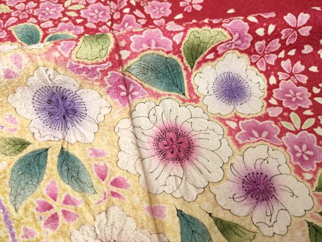 平和屋着物●豪華振袖　辻が花　舞花文　暈し染め　銀通し地　正絹　逸品　AABK3135ck