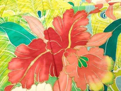 平和屋着物●豪華振袖　駒刺繍　孔雀花文　暈し染め　金彩　正絹　逸品　AABK3140ck