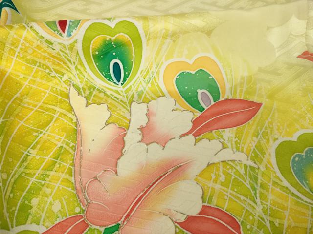 平和屋着物●豪華振袖　駒刺繍　孔雀花文　暈し染め　金彩　正絹　逸品　AABK3140ck