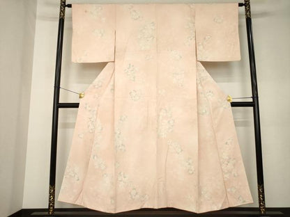 平和屋着物●上質な小紋　草花文　地紋起こし　正絹　逸品　AABK3142ck