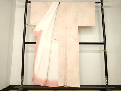 平和屋着物●上質な小紋　草花文　地紋起こし　正絹　逸品　AABK3142ck