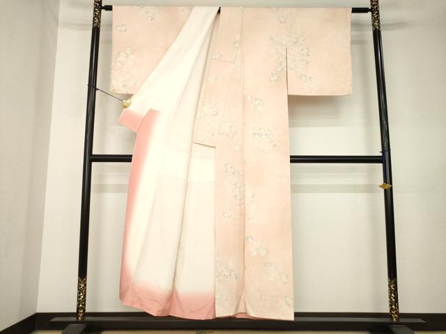 平和屋着物●上質な小紋　草花文　地紋起こし　正絹　逸品　AABK3142ck