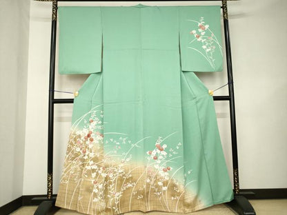 平和屋着物●訪問着　刺繍　草花文　暈し染め　正絹　逸品　AABK3143ck