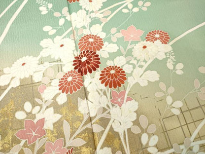 平和屋着物●訪問着　刺繍　草花文　暈し染め　正絹　逸品　AABK3143ck