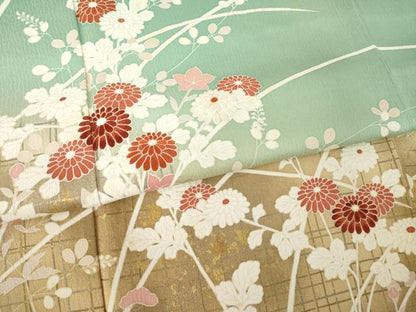 平和屋着物●訪問着　刺繍　草花文　暈し染め　正絹　逸品　AABK3143ck