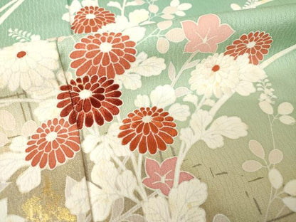 平和屋着物●訪問着　刺繍　草花文　暈し染め　正絹　逸品　AABK3143ck