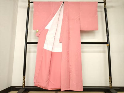平和屋着物●上質な色無地　　草花地紋　甚三紅色　正絹　逸品　AABK3150ck