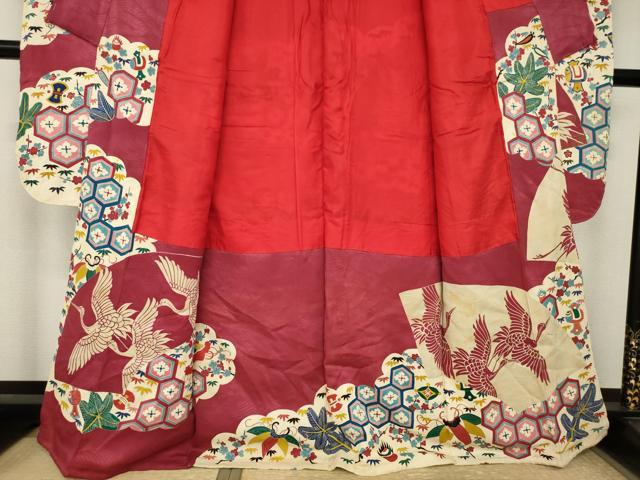 平和屋本店●アンティーク　大正ロマン　振袖　駒刺繍　地紙吉祥宝尽くし　正絹　逸品　AABK3156ck