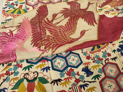 平和屋本店●アンティーク　大正ロマン　振袖　駒刺繍　地紙吉祥宝尽くし　正絹　逸品　AABK3156ck