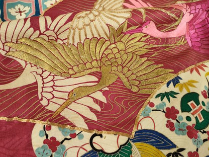 平和屋本店●アンティーク　大正ロマン　振袖　駒刺繍　地紙吉祥宝尽くし　正絹　逸品　AABK3156ck
