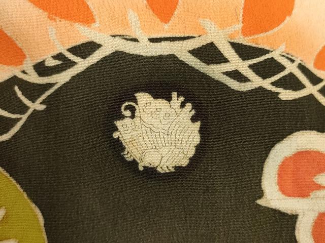 平和屋本店●アンティーク　大正ロマン　振袖　駒刺繍　渡り橋御所車花文　正絹　逸品　AABK3157ck
