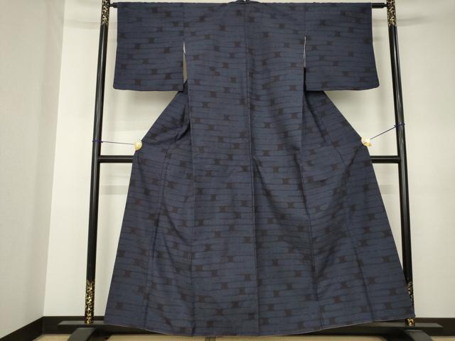 平和屋着物●結城紬　80亀甲　エ霞文　正絹　逸品　AABK3160ck
