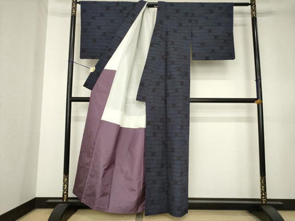 平和屋着物●結城紬　80亀甲　エ霞文　正絹　逸品　AABK3160ck
