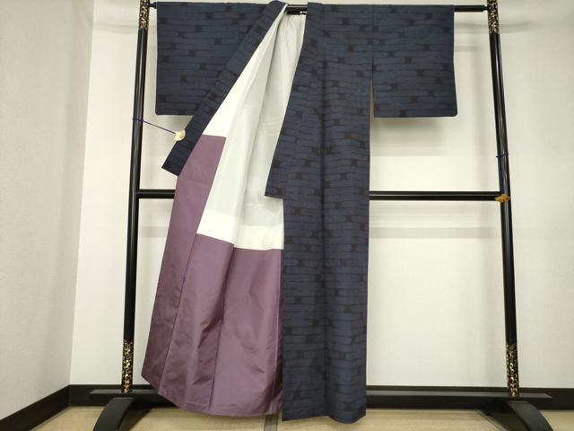 平和屋着物●結城紬　80亀甲　エ霞文　正絹　逸品　AABK3160ck