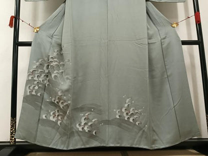 平和屋着物●訪問着　刺繍　立波文　金彩　正絹　逸品　AABK3163ph
