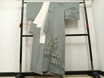 平和屋着物●訪問着　刺繍　立波文　金彩　正絹　逸品　AABK3163ph