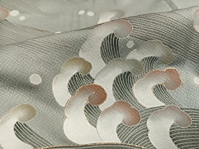 平和屋着物●訪問着　刺繍　立波文　金彩　正絹　逸品　AABK3163ph