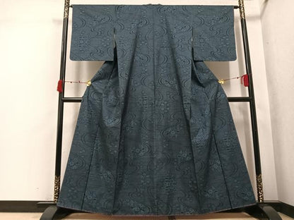 平和屋着物●本場大島紬　9マルキ　流水草花文　正絹　逸品　未使用　AABK3164ph
