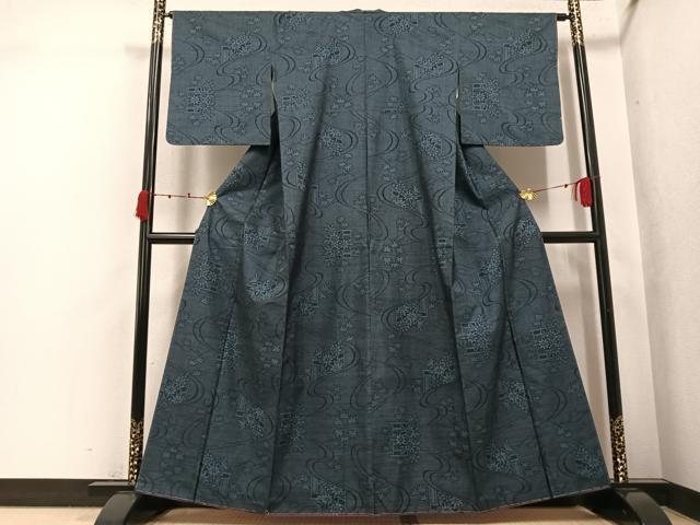 平和屋着物●本場大島紬　9マルキ　流水草花文　正絹　逸品　未使用　AABK3164ph