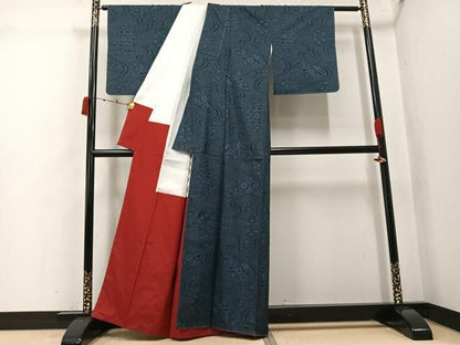 平和屋着物●本場大島紬　9マルキ　流水草花文　正絹　逸品　未使用　AABK3164ph