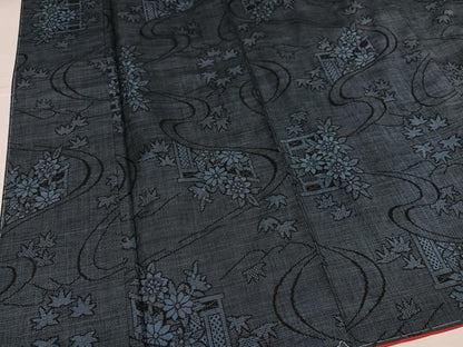 平和屋着物●本場大島紬　9マルキ　流水草花文　正絹　逸品　未使用　AABK3164ph