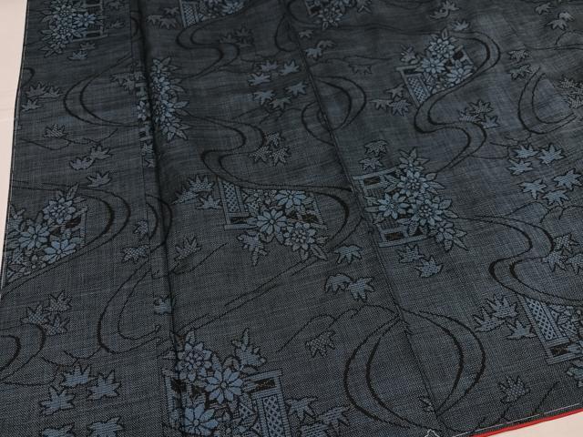 平和屋着物●本場大島紬　9マルキ　流水草花文　正絹　逸品　未使用　AABK3164ph