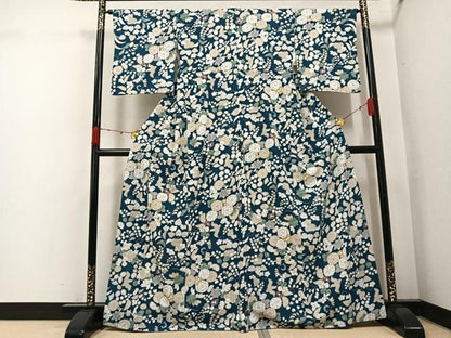 平和屋着物●洗える最高級着物　＜英＞はなぶさ謹製　小紋　辻が花　鳥　洗える着物　AABK3166ph